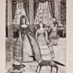 «Аристократическая сцена: дамы в кринолинах и домашние животные».