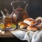 «Чайный натюрморт: аромат лимона и румяная выпечка».