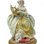 Фарфоровая статуэтка «Дама с арфой и котом», Porcellane Principe, Италия.